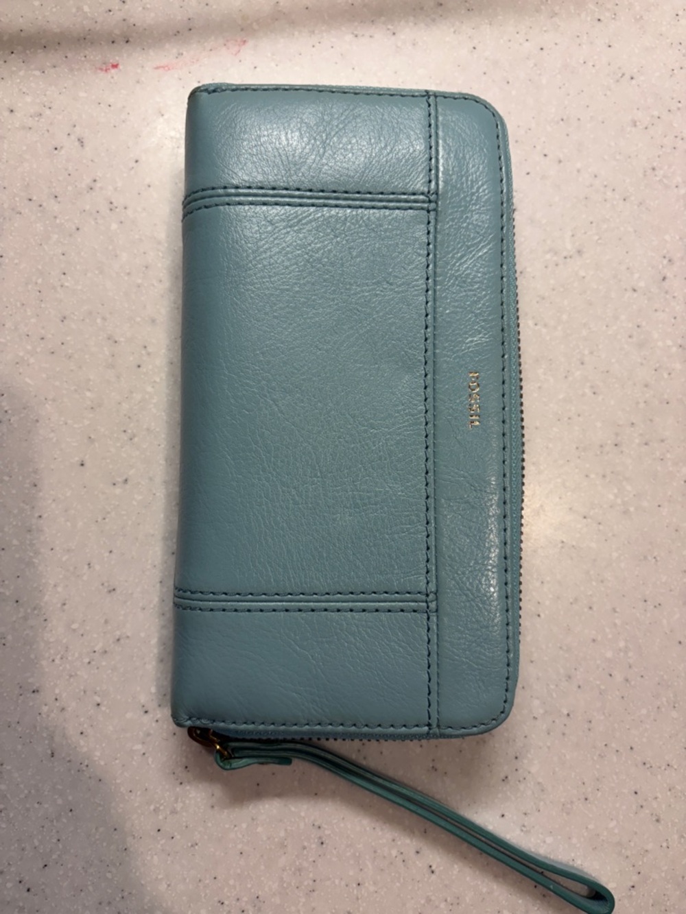 Fossil Light Blue Leather Zip Wristlet Wallet